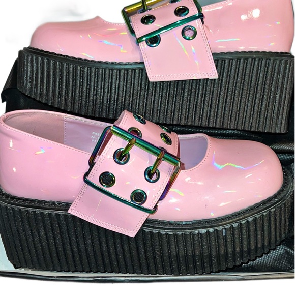 NIB- Dolls Kill x Demonia Baby Pink Holo Creeper Mary Jane - Picture 2 of 13